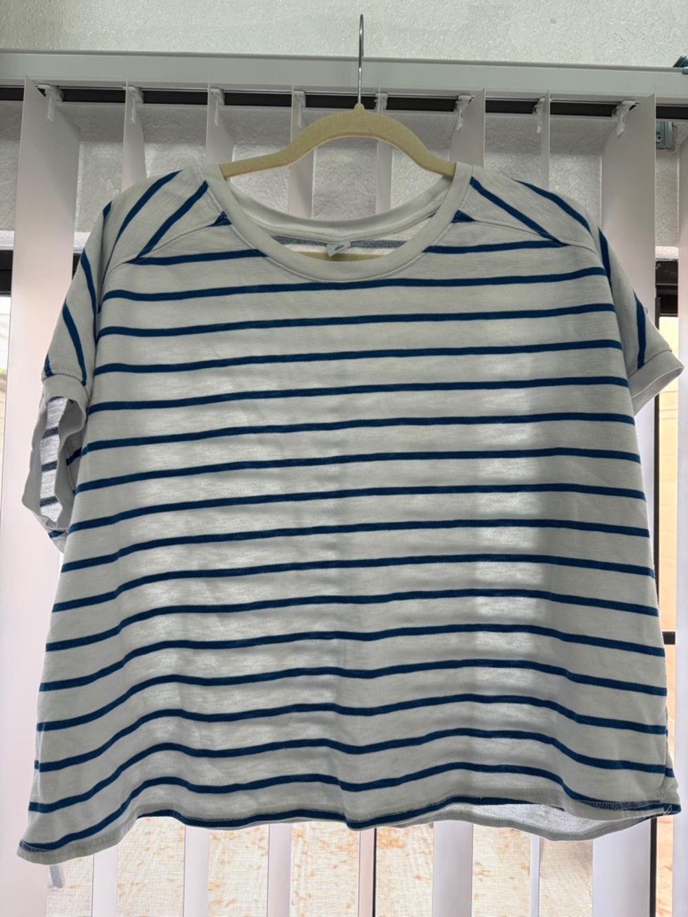 Old Navy White Tee with Blue Stripes - Short Sleeve